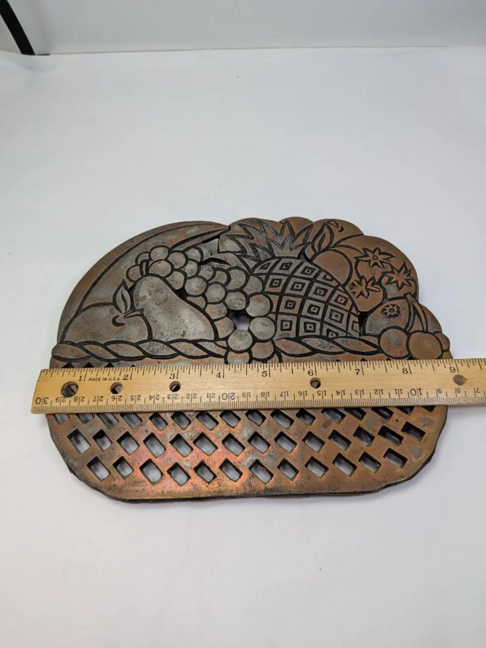 VTG 1983 Himark Copper Fruit Basket Trivet Dark Rustic Patina Pineapple Wall